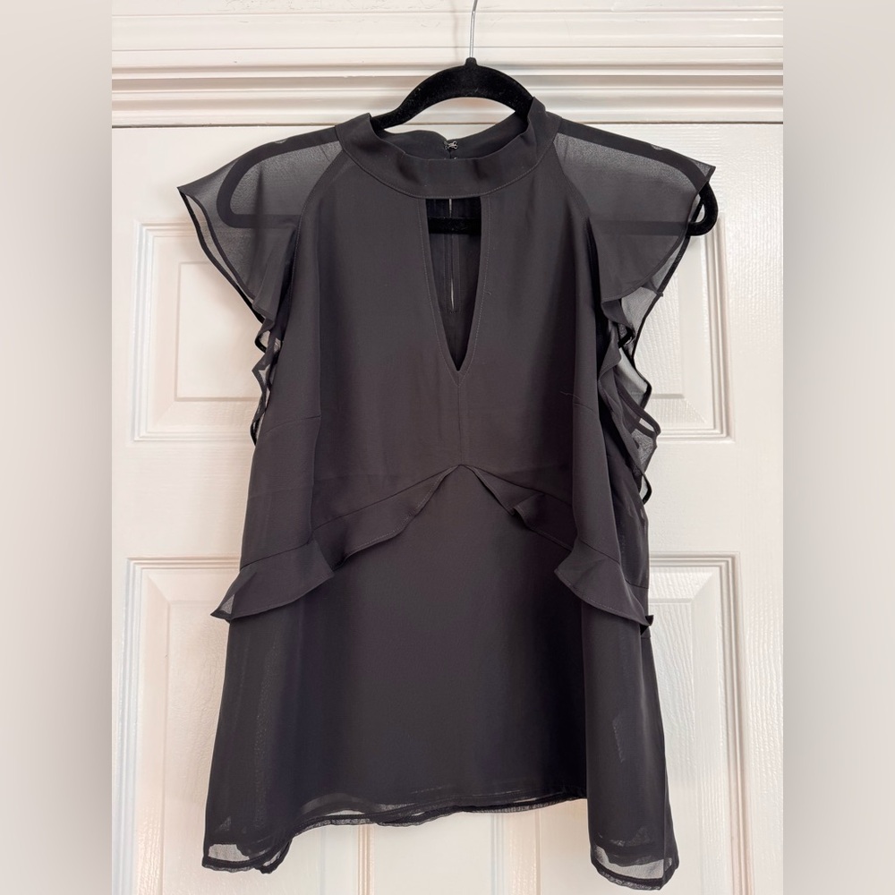 Express Black semi sheer top never worn large black flutter sleeve!